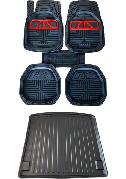 Hyundai Accent 1996-2000 Krom Kırmızı Havuzlu Paspas ve Bagaj Havuzu
