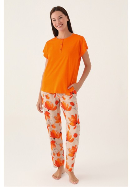 Pierre Cardin 8812 Orange Kadın Kısa Kol Pijama Takımı