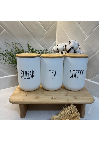 3'lü Bambu Kapaklı Ahşap Standlı Çay/kahve/şeker ve 3'lü Bambu Kapaklı Tuz/biber/baharat Takımı modelleri