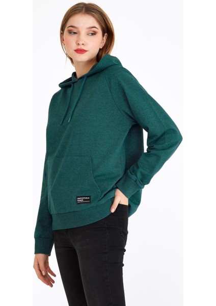 Kadın Yeşil Basic Kapüşonlu Regular Fit Rahat Sweatshirt fiyatları