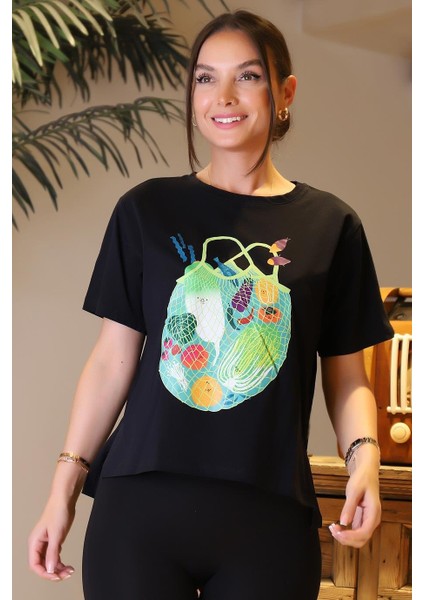 Siyah Kısa Kollu Kadın T-Shirt 28413-2Y4 fırsatları