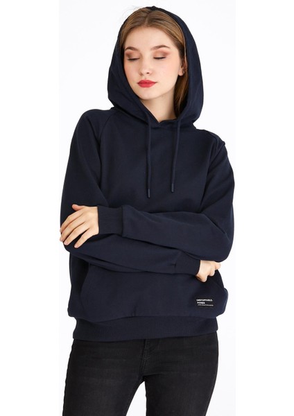 Kadın Lacivert Basic Kapüşonlu Regular Fit Rahat Sweatshirt fiyatları