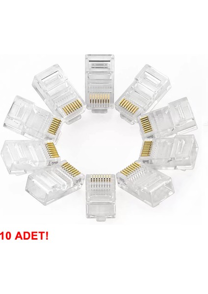 10 Adet 8P8C Plastik RJ45 Soket Ethernet Bağlantı Kablo Konnektörü Açık Uçlu 8 Pin Şeffaf