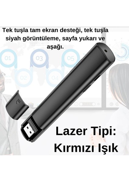 100MT Mesafeli USB Girişli Şarjlı Rf2.4ghz Projeksiyon Sunum Kumandası Kırmızı Lazer Işaretçili