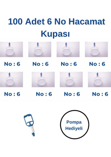 100 Adet 6 Numara Hacamat Kupası Pompalı