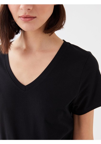 Lcw Vision V Yaka Düz Kısa Kollu Kadın Tişört fırsatları