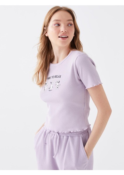 Lcw Vision Bisiklet Yaka Baskılı Kısa Kollu Crop Kadın Tişört fiyatları