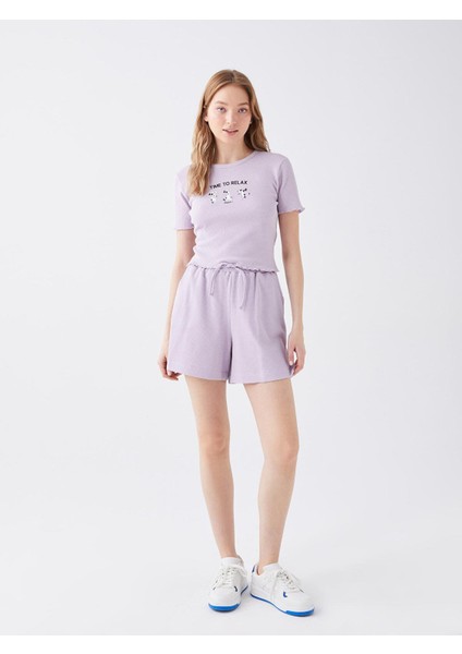 Lcw Vision Bisiklet Yaka Baskılı Kısa Kollu Crop Kadın Tişört modelleri