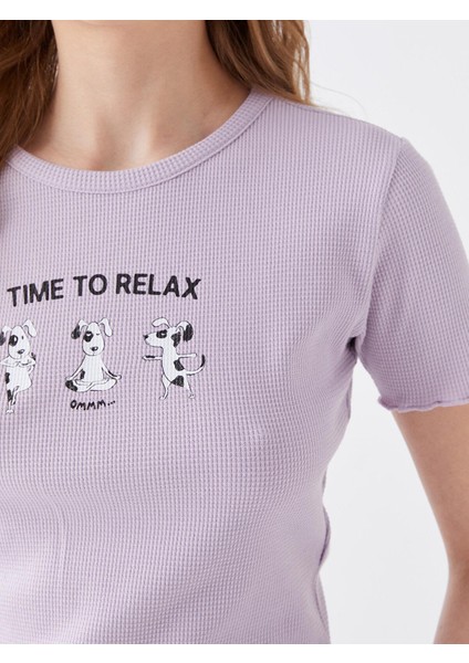 Lcw Vision Bisiklet Yaka Baskılı Kısa Kollu Crop Kadın Tişört fırsatları