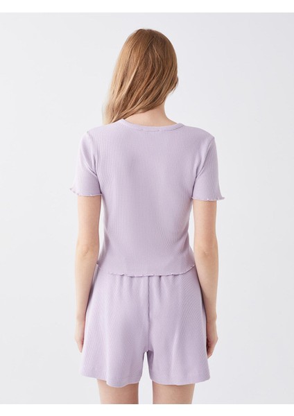 Lcw Vision Bisiklet Yaka Baskılı Kısa Kollu Crop Kadın Tişört indirimleri