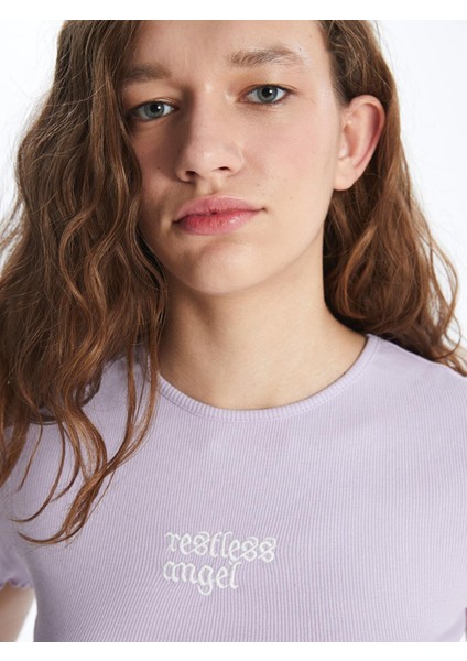 Xsıde Bisiklet Yaka Nakışlı Kısa Kollu Crop Kadın Tişört fiyatları