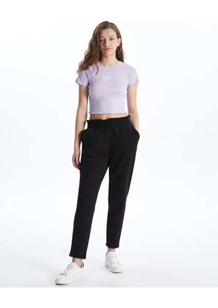 Xsıde Bisiklet Yaka Nakışlı Kısa Kollu Crop Kadın Tişört modelleri