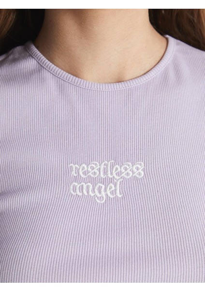 Xsıde Bisiklet Yaka Nakışlı Kısa Kollu Crop Kadın Tişört fırsatları