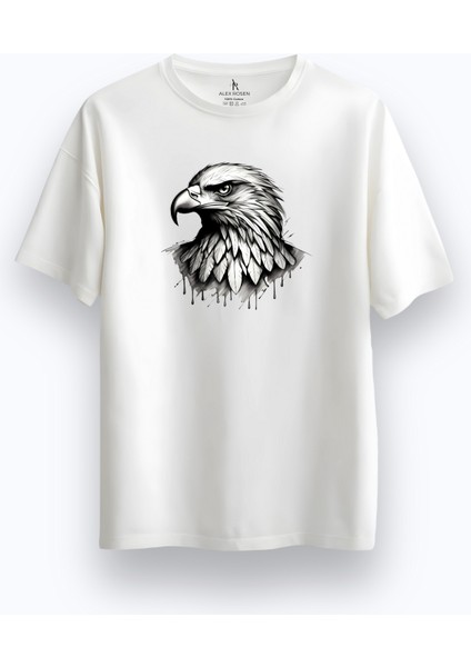 Oversize Bisiklet Yaka Baskılı Kısa Kollu Beyaz Tişört