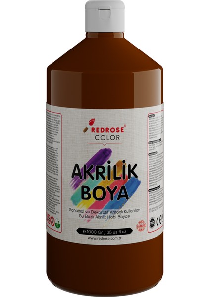 Red Rose Kahverengi Akrilik Boya 1000 gr Dekoratif Hobi Amaçlı Sanatsal Canlı Renkler