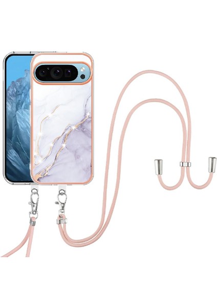 Google Piksel 9 Tampon Anti-Scratch Yumuşak Mermer Crossbody Kordon Için Kılıf (Yurt Dışından)