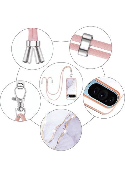 Google Piksel 9 Tampon Anti-Scratch Yumuşak Mermer Crossbody Kordon Için Kılıf (Yurt Dışından)