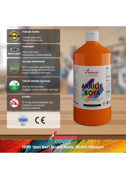Ara Renkler Akrilik Boya 6'lı Set 6X1000GR, Dekoratif Hobi Amaçlı Sanatsal Canlı Renkler
