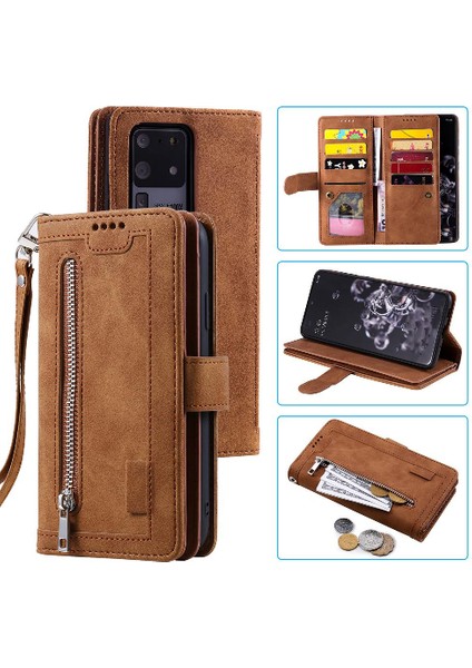 Samsung Galaxy S21 Ultra Kordon Cüzdan Pu Deri 9 Kart Için Flip Case (Yurt Dışından)