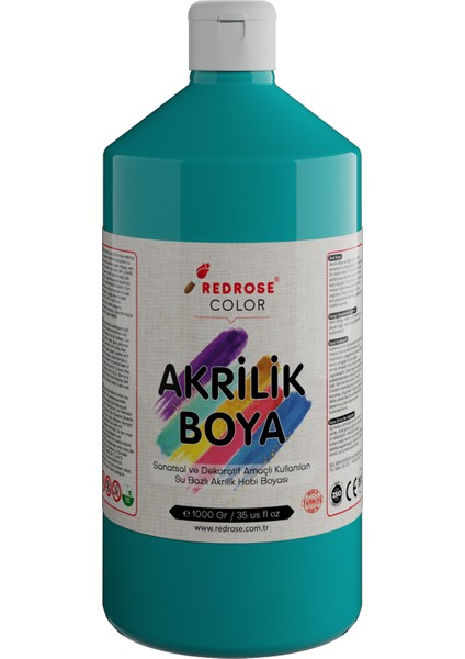 Turkuaz Akrilik Boya 1000 gr Dekoratif Hobi Amaçlı Sanatsal Canlı Renkler