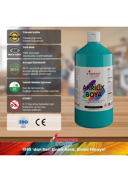 Turkuaz Akrilik Boya 1000 gr Dekoratif Hobi Amaçlı Sanatsal Canlı Renkler fırsatları