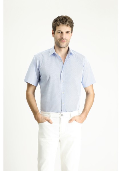 Kısa Kol Regular Fit Desenli Pamuklu Gömlek