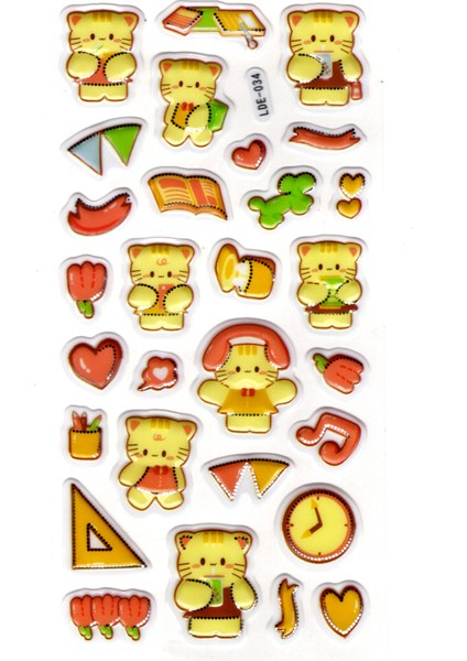 Sticker Kabartmalı Stiker Defter Planlayıcı Etiket 19 x 9 cm Sarı Kedi Kawaii