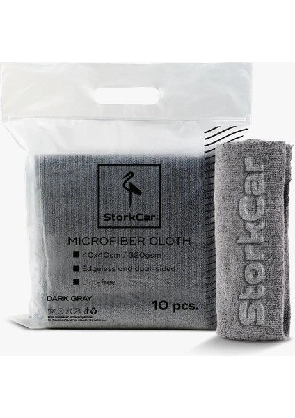 Storkcar Mikrofiber Seramik Kaplama Uygulama Bezi 10'lu Paket Koyu Gri