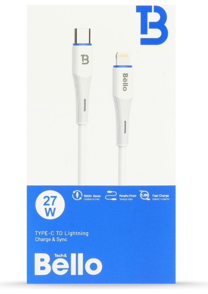 BA-01 Type-C Lightning Beyaz Hızlı Şarj Data Kablosu 27W 1.2m