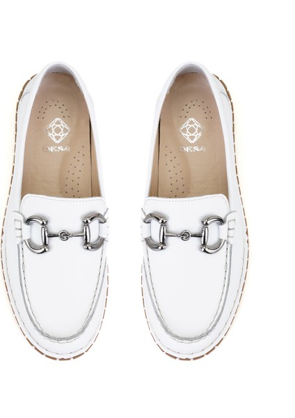 Annabel Beyaz Kadın Deri Loafer fırsatları