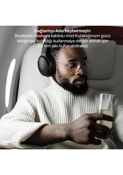Quietplus 71 Anc Gürültü Engelleme 30 Saat Oynatma Süresi Rahat ve Ayarlanabilir Bluetooth Kulak Üstü Kulaklık Siyah fırsatları