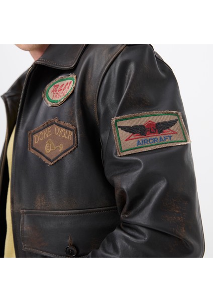 Piero Koyu Kahve Erkek Vintage Deri Biker Ceket fırsatları