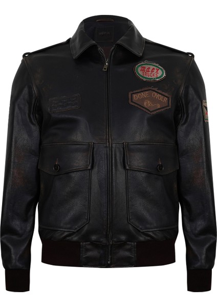 Piero Koyu Kahve Erkek Vintage Deri Biker Ceket indirimleri