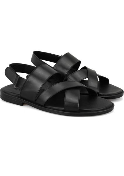 Tiger Siyah Erkek Deri Sandalet