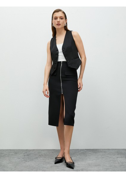 Midi Kalem Etek Önden Yırtmaçlı Fermuarlı Cep Detaylı Yüksek Bel fiyatları