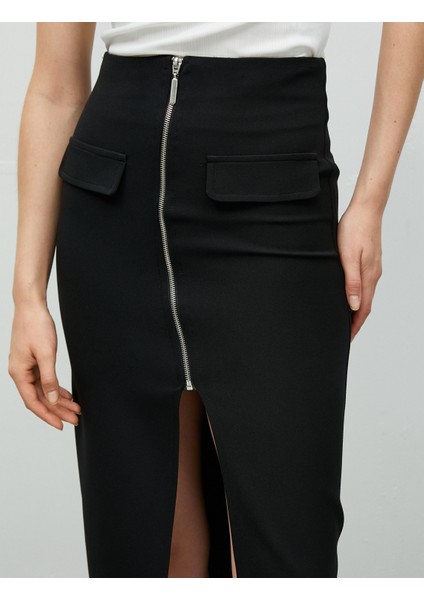 Midi Kalem Etek Önden Yırtmaçlı Fermuarlı Cep Detaylı Yüksek Bel indirimleri