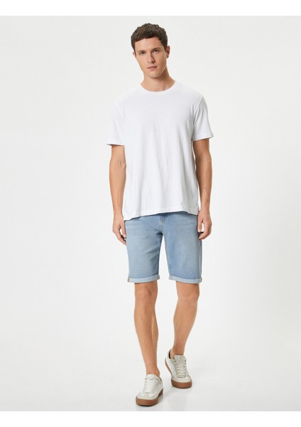 Bermuda Kot Şort Katlı Paça Detaylı Cepli Düğmeli fiyatları