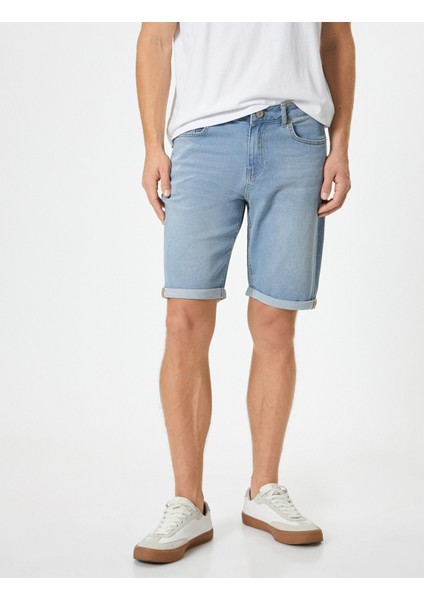 Bermuda Kot Şort Katlı Paça Detaylı Cepli Düğmeli modelleri