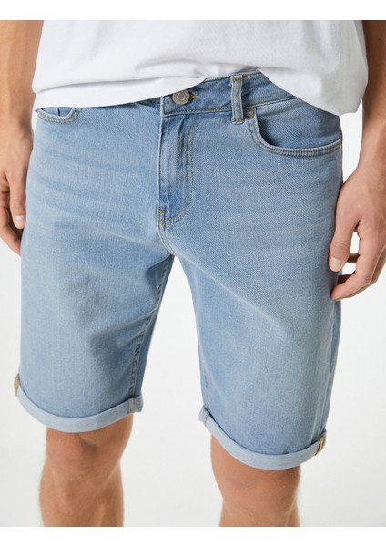 Bermuda Kot Şort Katlı Paça Detaylı Cepli Düğmeli indirimleri