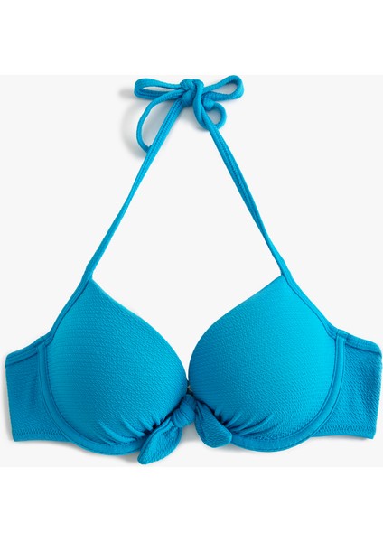 Push Up Bikini Üstü Dokulu Bağlama Detaylı Balenli
