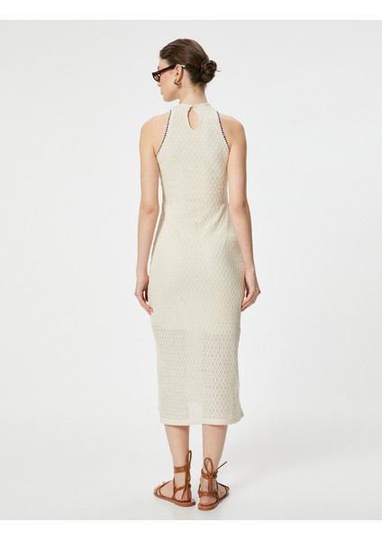 Midi Elbise Kolsuz Bisiklet Yaka Yırtmaç Detaylı Ajurlu fırsatları