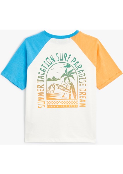 Tişört Kısa Kollu Bisiklet Yaka Baskılı Detaylı Renk Bloklu Pamuklu fiyatları