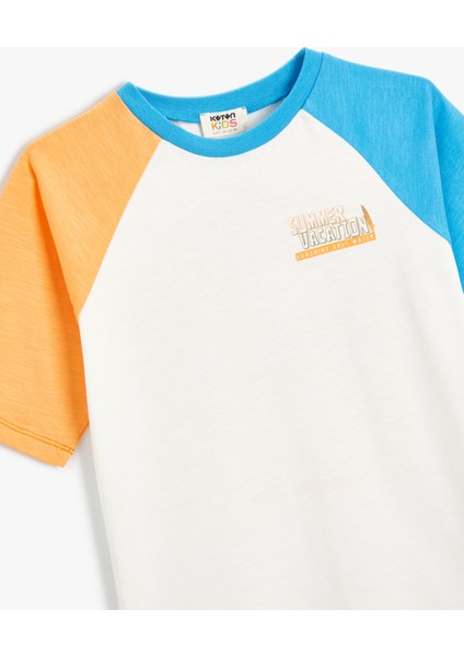 Tişört Kısa Kollu Bisiklet Yaka Baskılı Detaylı Renk Bloklu Pamuklu modelleri
