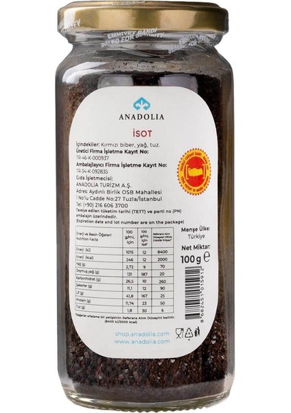 Kahramanmaraş Isot Cam Şişe 100 gr