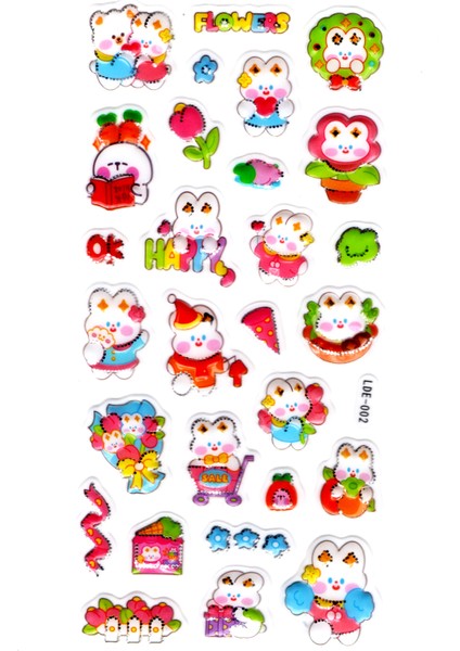 Sticker Kabartmalı Stiker Defter Planlayıcı Etiket 19 x 9 cm Tavşan Çiçek Kawaii fiyatları