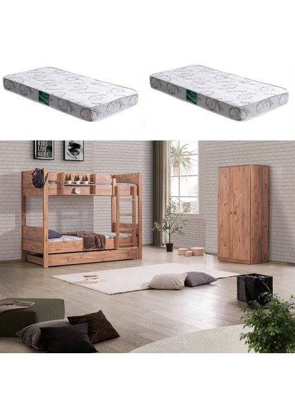 Asya Yavrulu Ranza 2 Kapaklı Dolap + 2 Adet Comfort Yatak