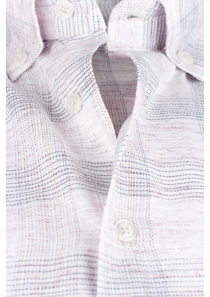 Erkek Pembe Çift Cepli Kareli Keten Efektli Kısa Kollu Gömlek fiyatları