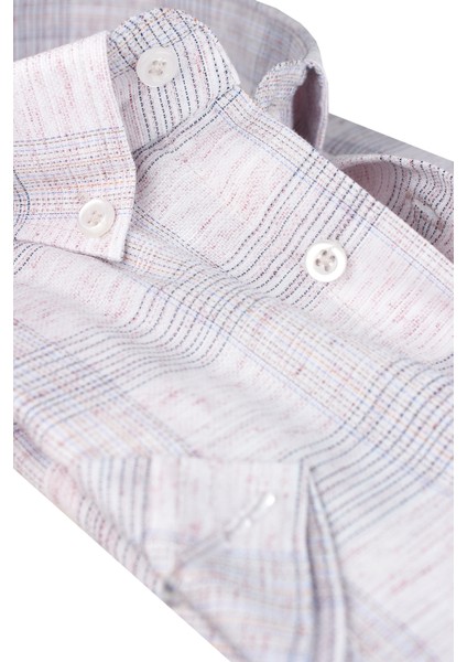 Erkek Pembe Çift Cepli Kareli Keten Efektli Kısa Kollu Gömlek modelleri