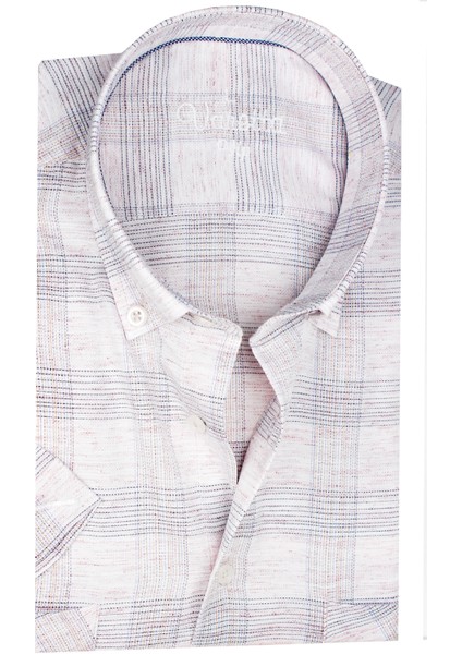 Erkek Pembe Çift Cepli Kareli Keten Efektli Kısa Kollu Gömlek fırsatları