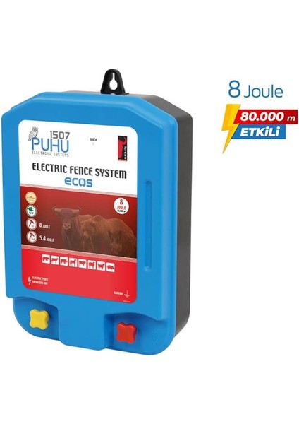 Ecos Elektrikli Çit Cihazı (8 Joule = 80.000 M) (Kuruluma Hazır Set)
